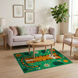 Playful Orange Tiger Kids Cartoon Area Rug