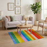 Multi-color and Patterns Geometric Modern Vibrant Rainbow Horizontal Stripe Area Rug