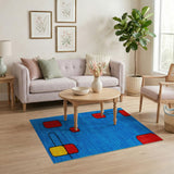 Vibrant Blue Geometric Abstract Area Rug