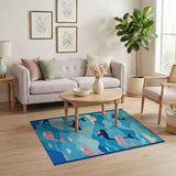 Playful Whales Ocean Waves Area Rug