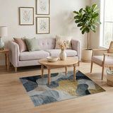 Blue and Teal Abstract Navy Blue Gold Wave Area Rug