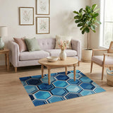 Modern Blue Hexagon Geometric Area Rug