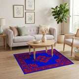 Royal Blue Persian Area Rug with Red Motifs