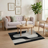 Abstract Beige Black Geometric Modern Area Rug