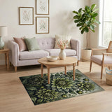 Vintage Green Dahlia Floral Area Rug