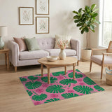 Pink Vibrant Pink Monstera Leaf Area Rug