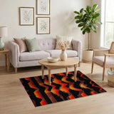 Bold Red-Orange Geometric Wave Area Rug
