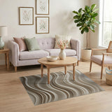 Beige and Neutral Beige Layered Waves Abstract Area Rug
