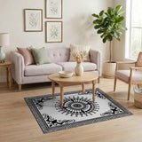 Black White Mandala Heritage Tribal Area Rug
