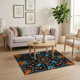 Vibrant Orange Teal Geometric Mandala Rug