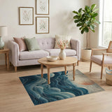 Swirling Teal Ocean Waves Sunset Area Rug