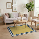 Yellow Area Rug with Navy Geometric Border