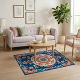 Traditional Persian Multi-color and Patterns Navy Persian Medallion Area Rug