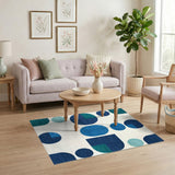Geometric Modern Blue and Teal Blue Teal Geometric Circle Area Rug