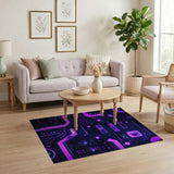 Purple Neon Purple Cyber Circuit Area Rug