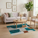 Teal Orange Abstract Geometric Area Rug
