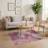 Swirling Pink Marble Abstract Area Rug