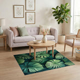 Green Boho Chic Lush Monstera Leaves Green Area Rug