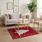 Festive Red Christmas Tree Papercut Area Rug
