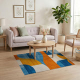 Abstract Curved Geometric Blue Orange Area Rug