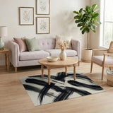 Bold Black Brushstroke Abstract Area Rug