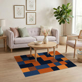 Modern Geometric Orange and Navy Area Rug
