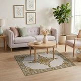 Ornate Gold Medallion Cream Area Rug