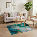 Teal Gold Fluid Abstract Area Rug