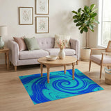 Teal Blue Swirl Abstract Area Rug