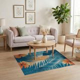 Teal Monstera Palm Orange Hibiscus Area Rug