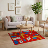 Playful Cartoon Cats Animals Red Kids Rug