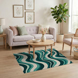 Teal Layered Wave Area Rug