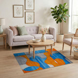 Abstract Geometric Orange Blue Grey Area Rug