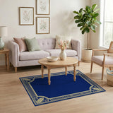 Ornate Navy Blue Gold Border Area Rug