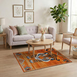 Majestic Navy Tiger on Orange Tribal Rug