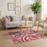 Bold Red Swirling Rose Area Rug