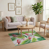 Vibrant Pink Flamingos and Palm Leaves Area Rug