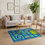 Multi-color and Patterns Kids Cartoon City Roads Play Rug