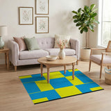 Vibrant Yellow Blue Geometric Block Area Rug