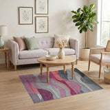 Abstract Wave Grey Pink Area Rug