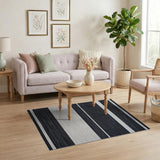Woven Bold Black White Striped Woven Rug
