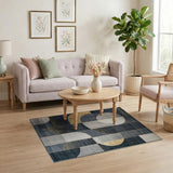 Modern Geometric Grey Rug with Gold Accents