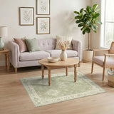 Sage Green Distressed Vintage Floral Area Rug