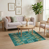 Blue and Teal Teal Gold Southwestern Geometric Area Rug