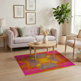 Geometric Modern Multi-color and Patterns Vibrant Multi-Color Geometric Grid Area Rug