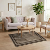 Brown Tan Checkered Plaid Rug with Ornate Border