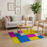 Vibrant Yellow Pink Blue Geometric Area Rug