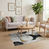 Black and White Modern Geometric Circles Black White Area Rug