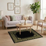 Traditional Persian Ornate Gold Floral Border Black Area Rug