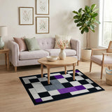 Purple Accent Checkered Geometric Area Rug